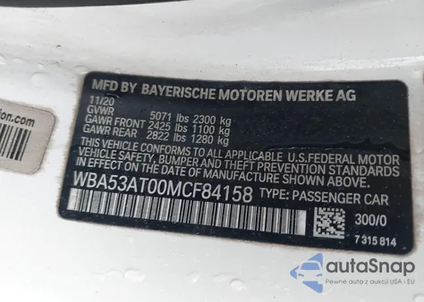 2021 BMW M440I z USA, uszkodzony, nr VIN WBA53AT00MCF84158